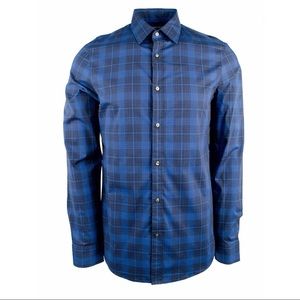 Michael Kors Trim Stretch Nautical Blue Plaid Long Sleeve Shirt Men’s Size XXL